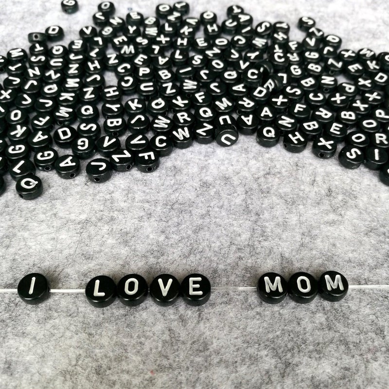Looconi Amaney 1200pcs 7×4mm Black Round Acrylic Alphabet Letter Beads for Jewelry Making Bracelets Necklaces Key Chains Each Letter Included - Image 5